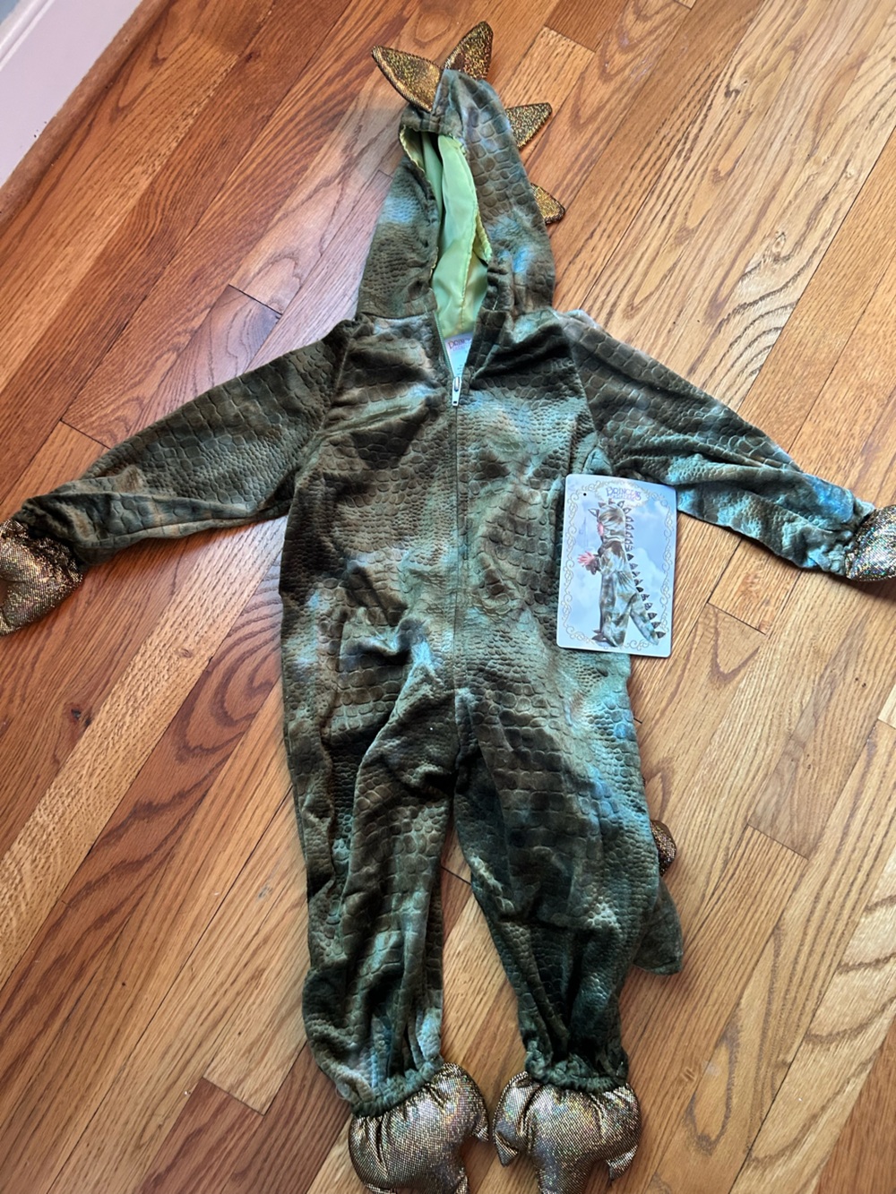 Green T-REX Hooded Halloween Costume with Gold Accents 12-18 months